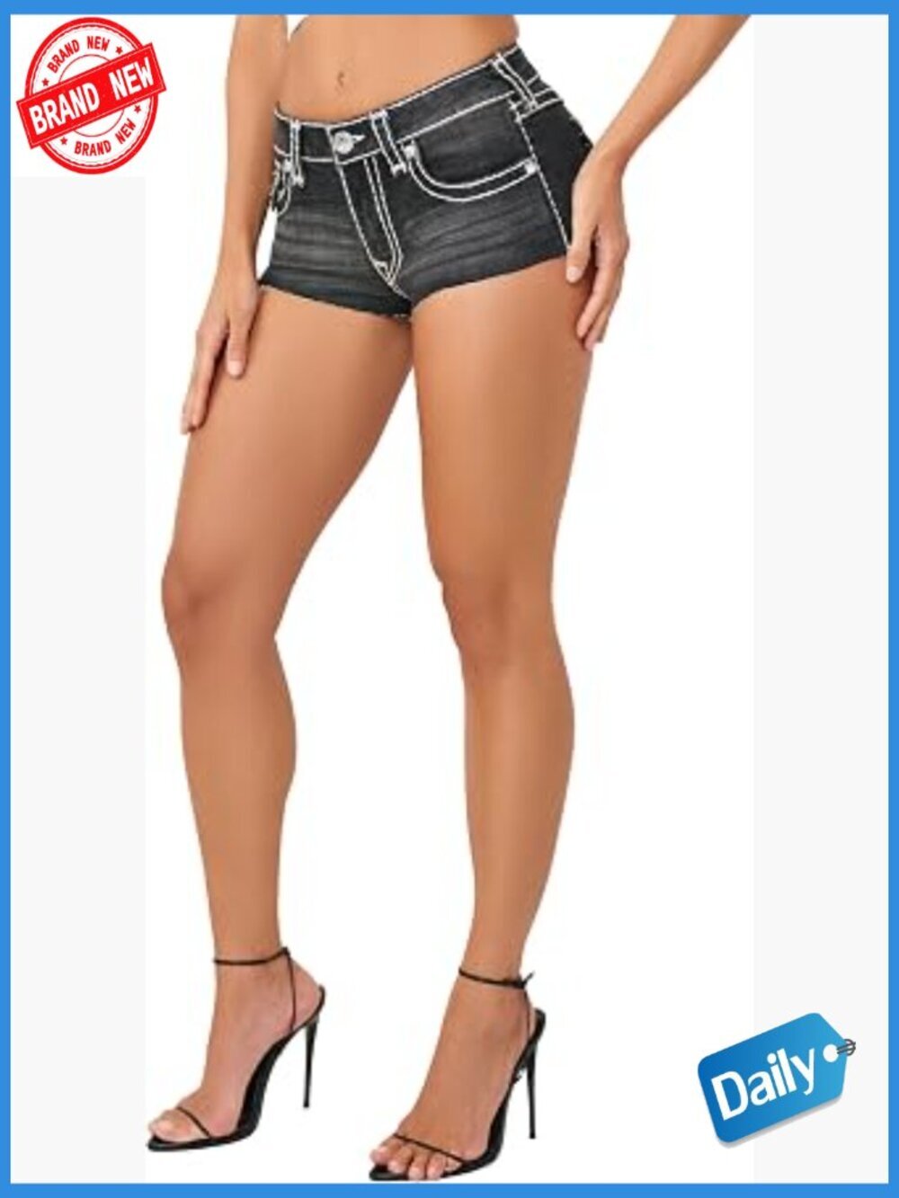 Mid Rise Super T Flap Denim Shorts Raw Hem Stretch